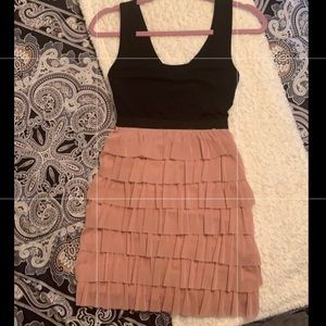 BLK/ROSE PINK RUFFLE SKIRT/ MINI DRESS